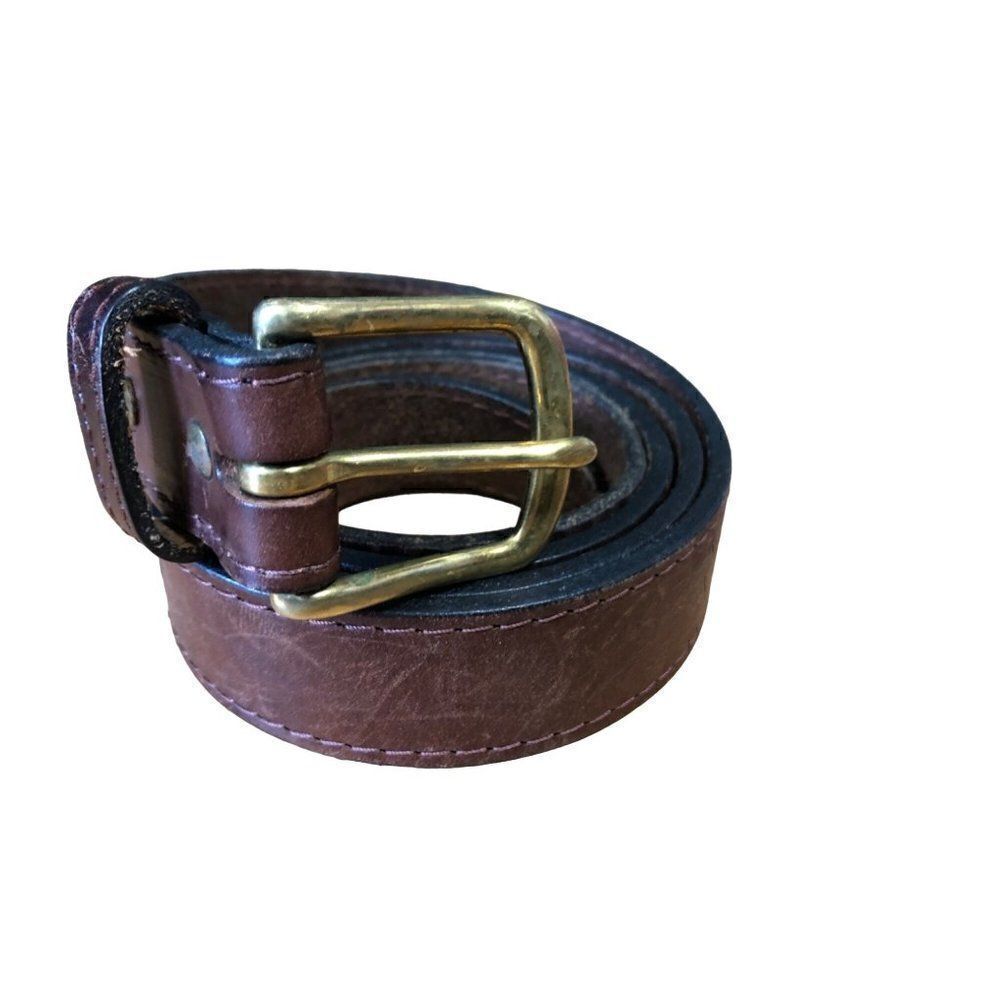 Vintage Leather Custom Made Men's Belt size 62 Solid Brass Buckle